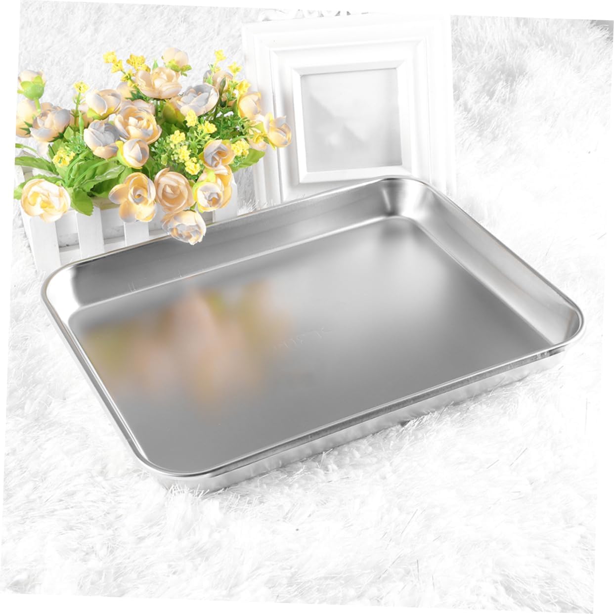 Cabilock 2pcs Stainless Steel Medical Storage Tray Flat Instrument Trays for Laboratory Supplies Safe Design for Medical Facilities