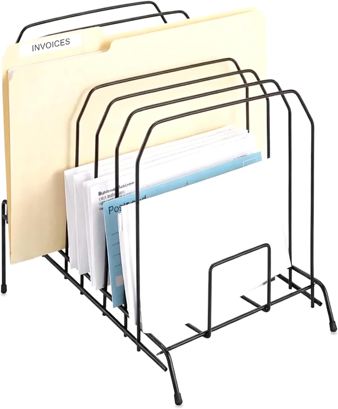 STAPLES Metal Incline Desktop File Organizer, 8‑Compartment, Black – Staggered Desk File Sorter with Skid‑Resistant Base
