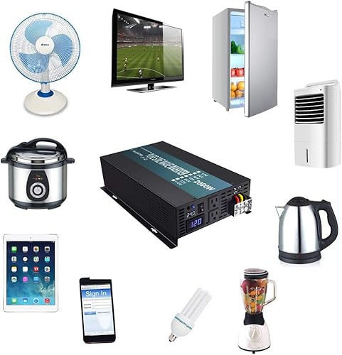 Vista 15 de Inversor de onda senoidal pura confiable 12v 120v 60hz 2000w, monitor LED, inversor de energía solar (en negro)