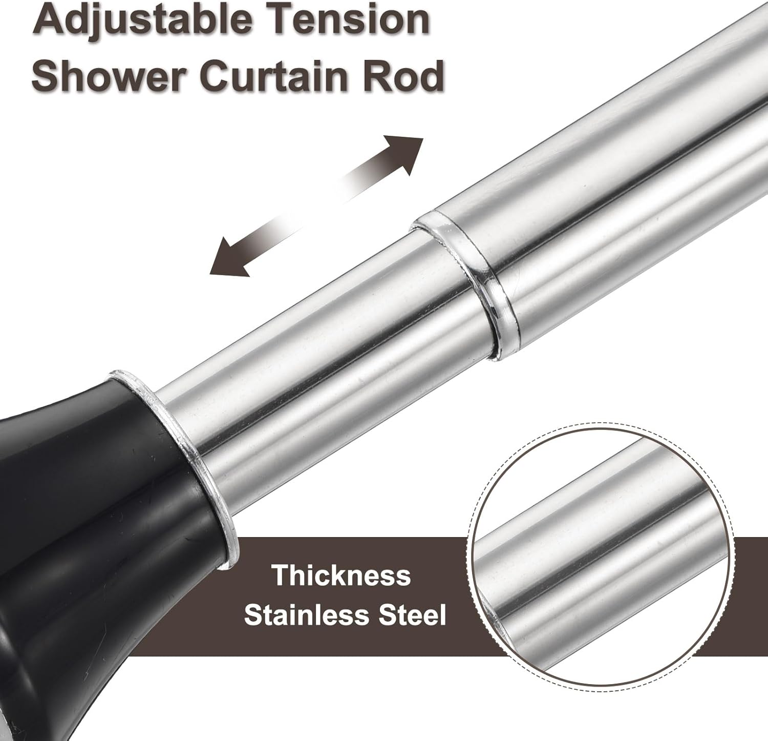 uxcell Spring Tension Curtain Rod Adjustable 43-79 Inch 1" Dia No Drilling Tension Shower Curtain Rod Non-Slip Stainless Steel Rod for Curtain Doorway Closet Wardrobe, Silver Black