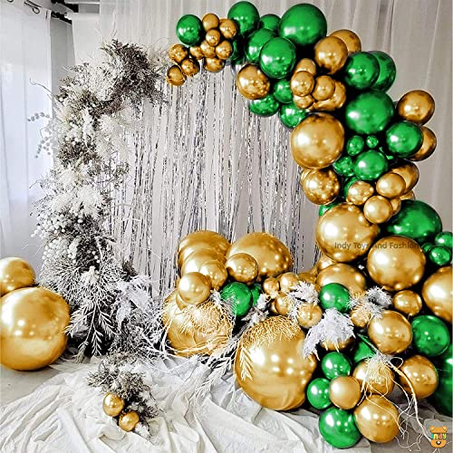 Image of Just Party 25Pcs Green & 25Pcs Golden Metallic Chrome Balloons with Shiny Surface For Birthdays /Anniversary /Engagement /Baby Shower /bachelorette Party Decorations (Pack of 50)