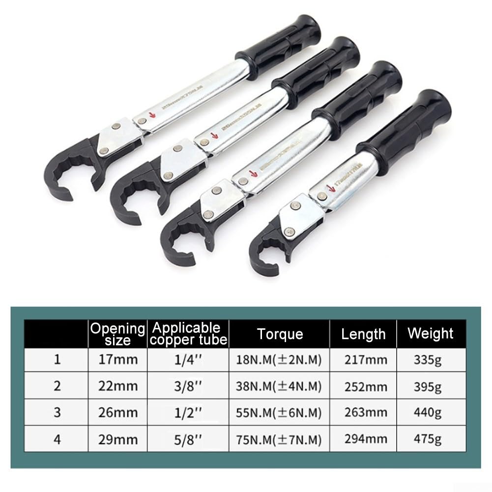 Minhe Llave dinamométrica de trinquete de 1/4 3/8 1/2 5/8 pulgadas para reparación de tuberías de cobre de CA, llave de extremo abierto de acero de níquel y cromo con control preciso de par para