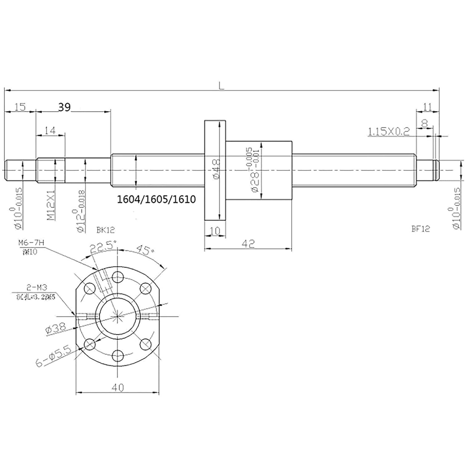ANWOK Ball Screw SFU1605-450mm Kit with Ballscrew Nut Housing Bracket and End Supports Bearing BK/BF10 for CNC Grinding Machine Engraving Machine Milling Machine