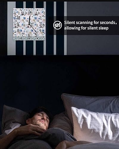 Miniatura 6 de Nautical Coastal Wooden Wall Clock Silent Non Ticking, Starfish Shells Coral Scales Blue Ocean Theme Square Wall Clock Battery Operated, Decor Clock