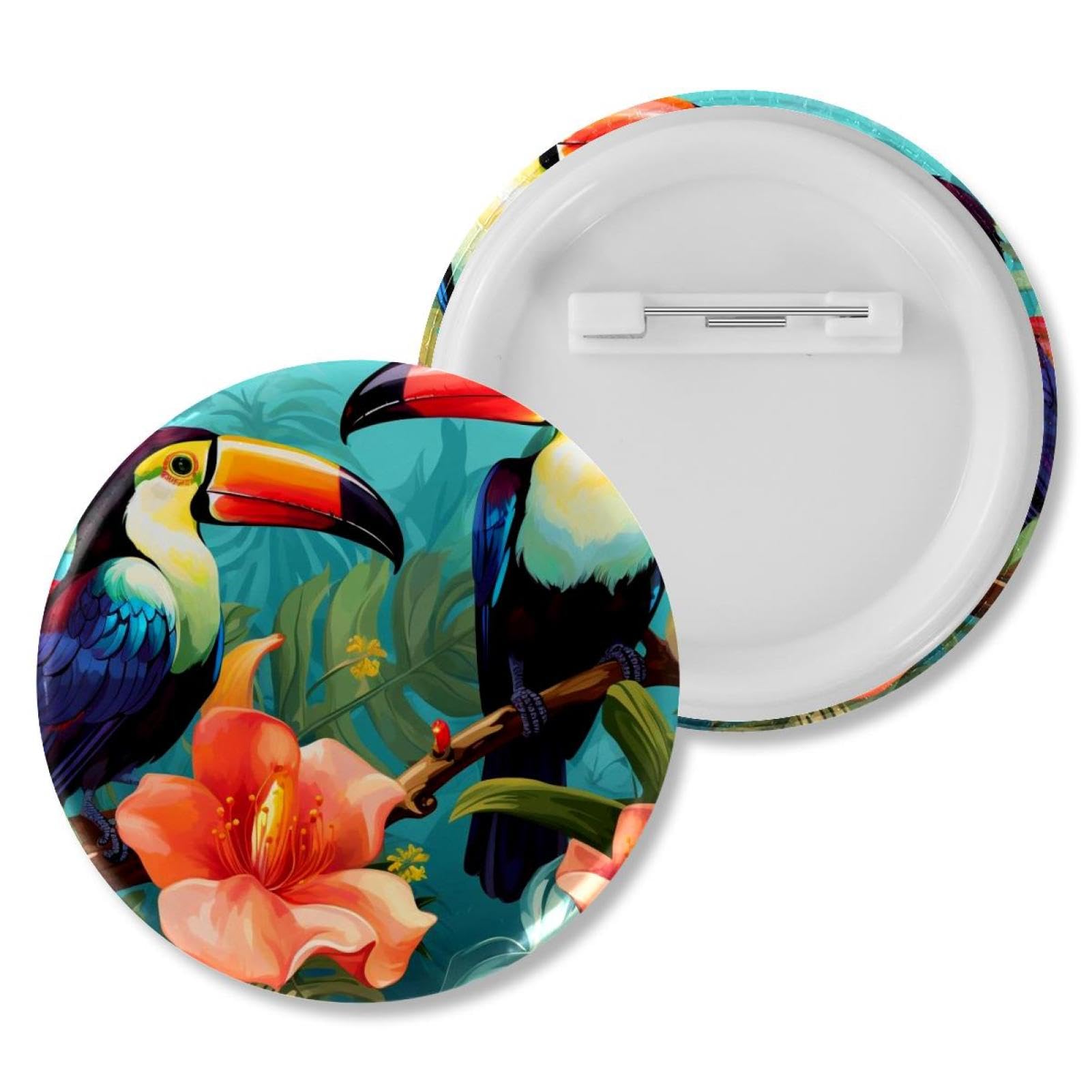 6-Pack Kids' Long-Lasting Fashionable Button Pins, Cute Brooches for Clothing, Backpacks, Hats, and Jackets, Beautiful Toucan
