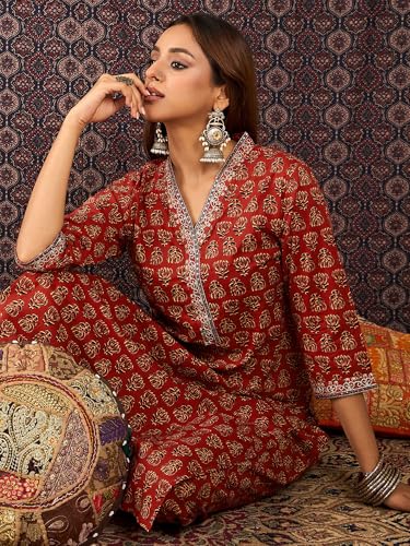 Image of INDO ERA Women's Cotton Ethnic Co-Ord Set | Kurta Pant Set | Stylish Cotton Suit Set for Women | Co Ord Set For Women Stylish |