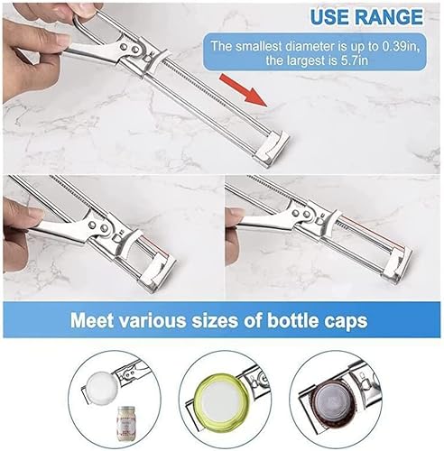 Miniatura 9 de Abridor maestro ajustable para frascos y botellas, ajustable multifuncional de acero inoxidable, agarrador de tapa de frasco, abridor manual de