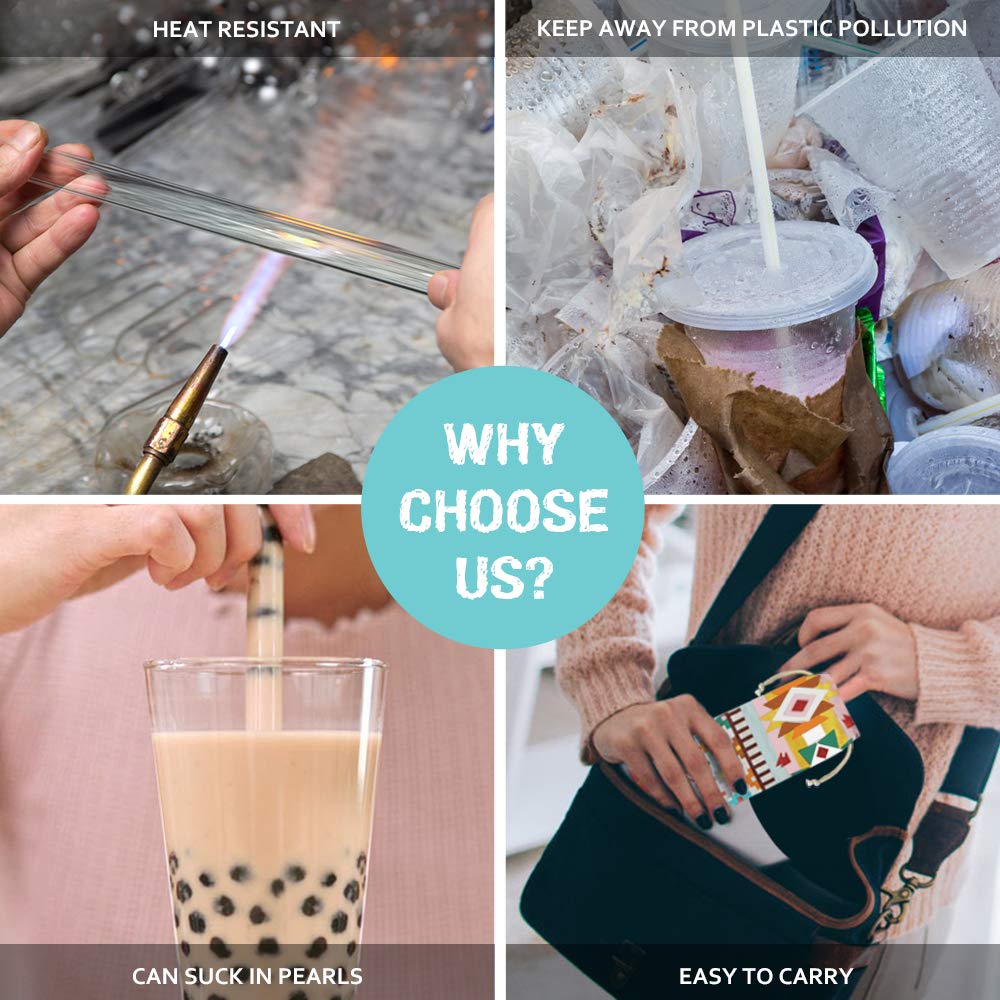 Pailles Larges En Verre Réutilisables Et écologiques, Pailles à Boire Boba, Pailles à Thé à Bulles Pour Smoothie, Milkshakes, Avec Brosse De Nettoyage