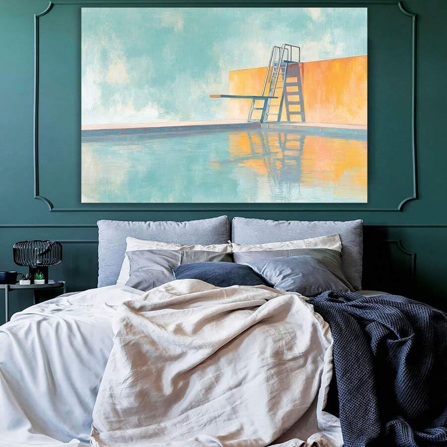 Peinture abstraite sur toile piscine bleue deco salon 70x100 cm