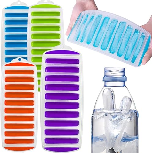 Miniatura 5 de Bandejas estrechas de silicona para cubitos de hielo con material fácil de empujar y quitar, ideal para deportes y botellas de agua, color azul, sin