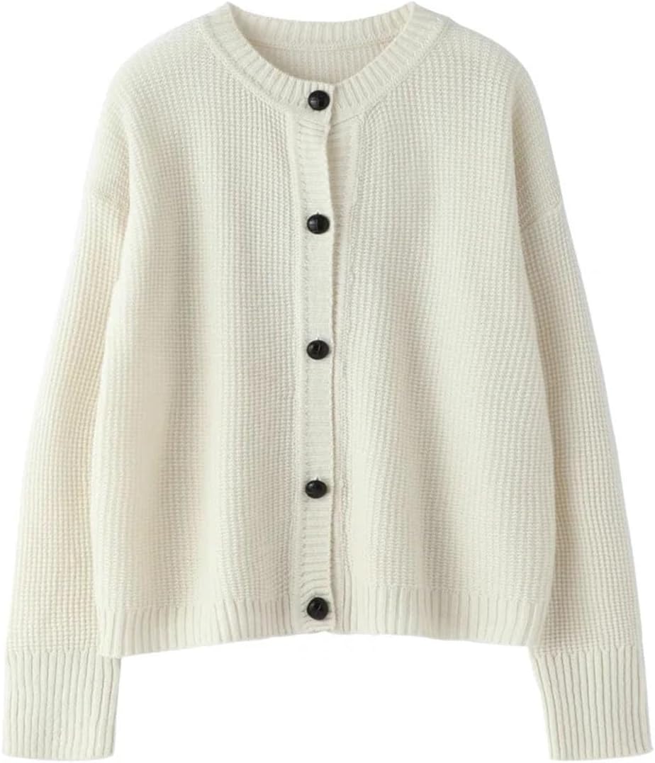 Chic Single Breasted Soft Sweater Thick Warm Women's Solid Color O-Neck Sweater Regular Fit