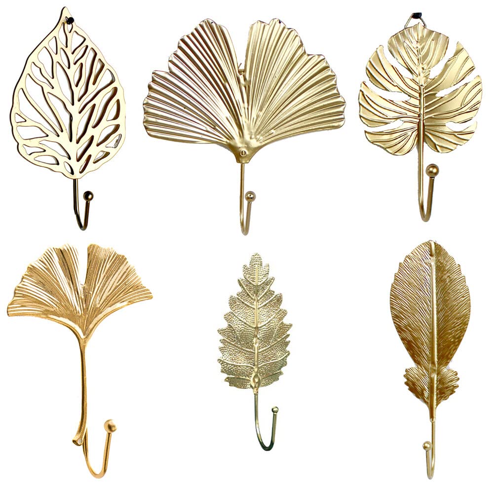 JAWSEU Coat Hooks, 6 Pieces Decorative Hook Leaves Cast Iron Decor Wall Hook Leaf Shaped Coat Hook Metal Towel Hook Key Hook Hanger