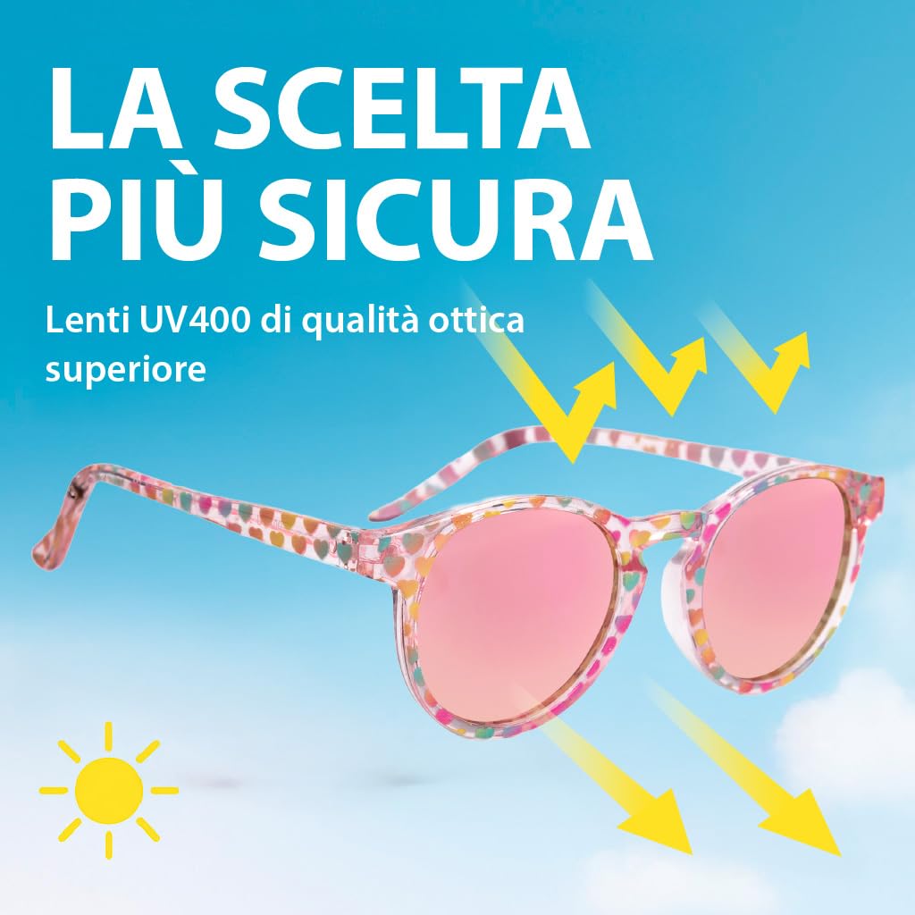 Kiddus Occhiali da Sole Bambina 4–7 Anni Polarizzati UV400 CAT3, Montatura TR90 Flessibile e Leggera, con Cordino Regolabile, Senza BPA, Protezione 100% UVA UVB, Certificati CE