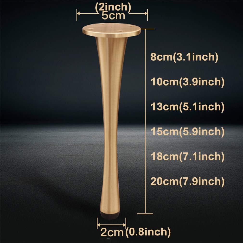 Nogi meblowe mosiężne DIY, nogi do sofy, metalowy stół z podkładką ochronną i śrubami, regulowana wysokość 0-1 cm, okrągła płyta montażowa, udźwig 500 kg, antypoślizgowe, złote (2 szt.)