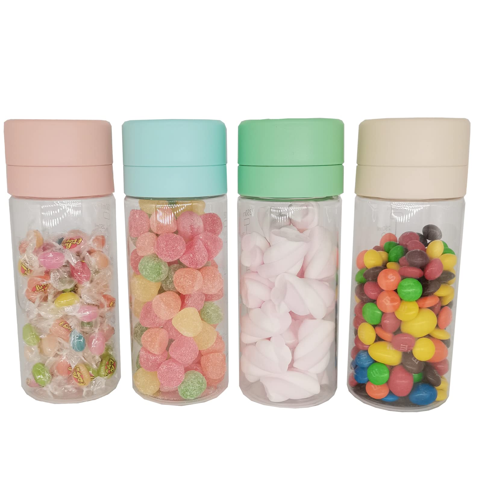 SEAYIN 12oz Kids Small Water Bottle for School Lunch Cute Mini Kawaii Crunch Cups Portable Cereal Cup Refillable Milk Plastic Mug for Juice Coffee Tea Snacks (350ml, 4 pcs)