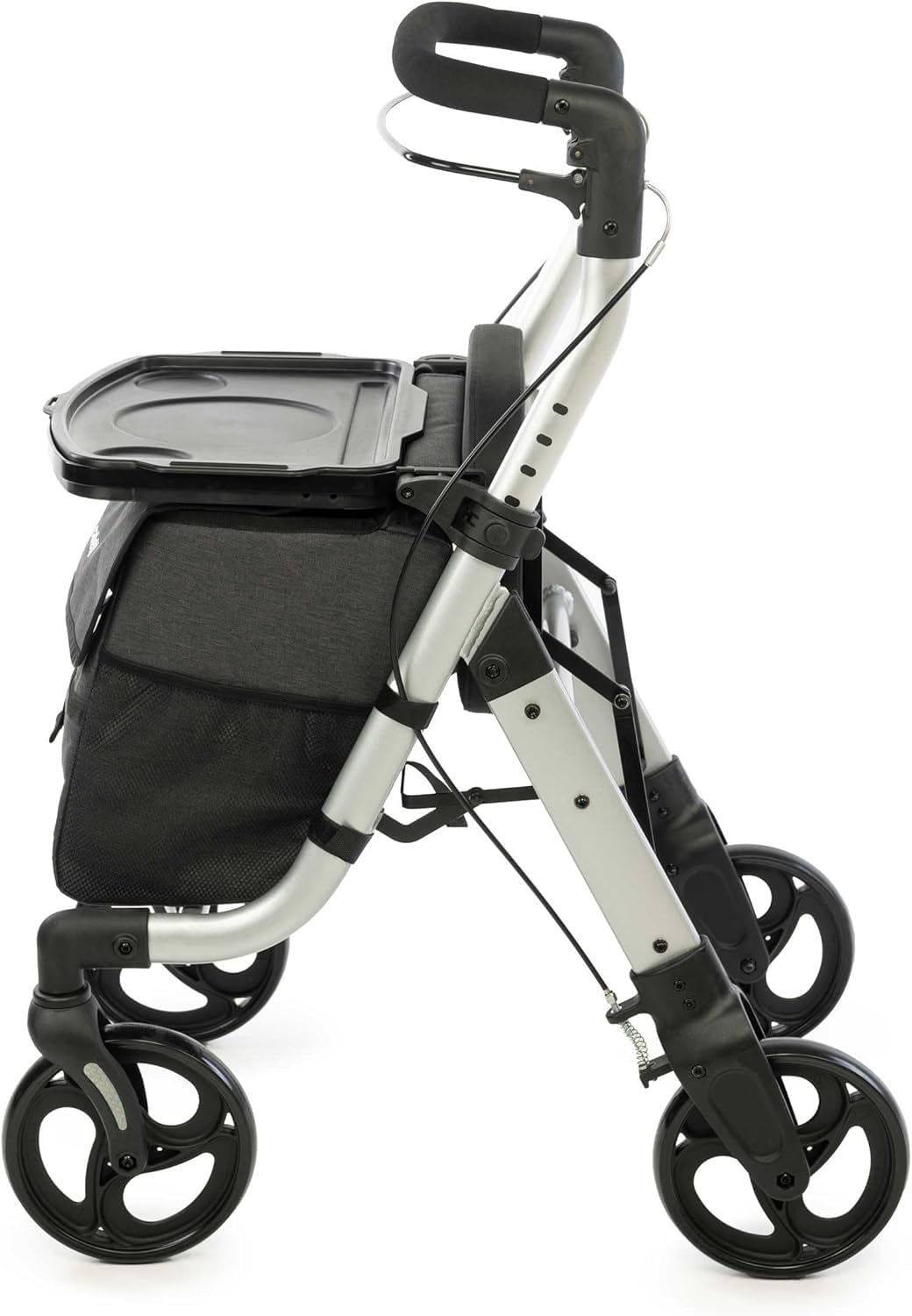 Carlett Andador con Asiento Plegable y Bolsa Extraíble, Producto Médico Homologado EU, Ruedas Grandes 20 cm, Freno de Parking y Manillar Regulable, Ideal para Interior y Exterior, Lett Walk, Negro