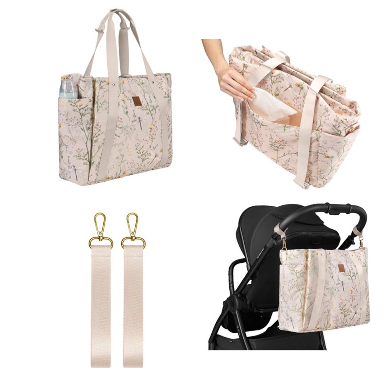 Kikkaboo Wickeltasche Florence Wickelunterlage, Reißverschluss, Flaschentaschen beige