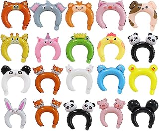 Beauy Girl 50pcs Zoo Animal Inflatable Headbands Wildlife Safari Balloon Hair Hoop Animals Balloons Hat for Jungle Theme Birthday Party Favors, Assorted Style