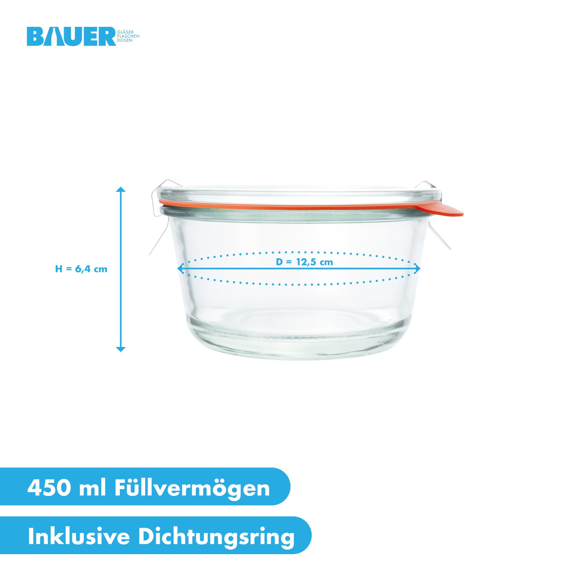 Flaschenbauer - Lot de 12 bocaux gourmands de 450 ml - Qualité traditionnelle pour cuisines modernes - Ensemble complet avec couvercle en verre, anneaux et pinces dans un carton d'origine