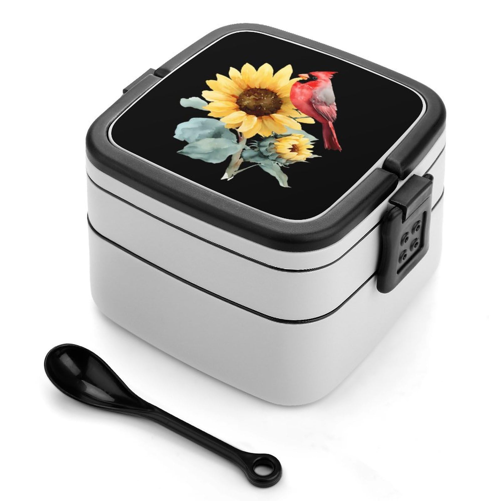 CGSBNGHA Watercolor Sunflower Cardinal Bird Bento Lunch Box 2 Layer Lunchbox Food Container for Adults Office