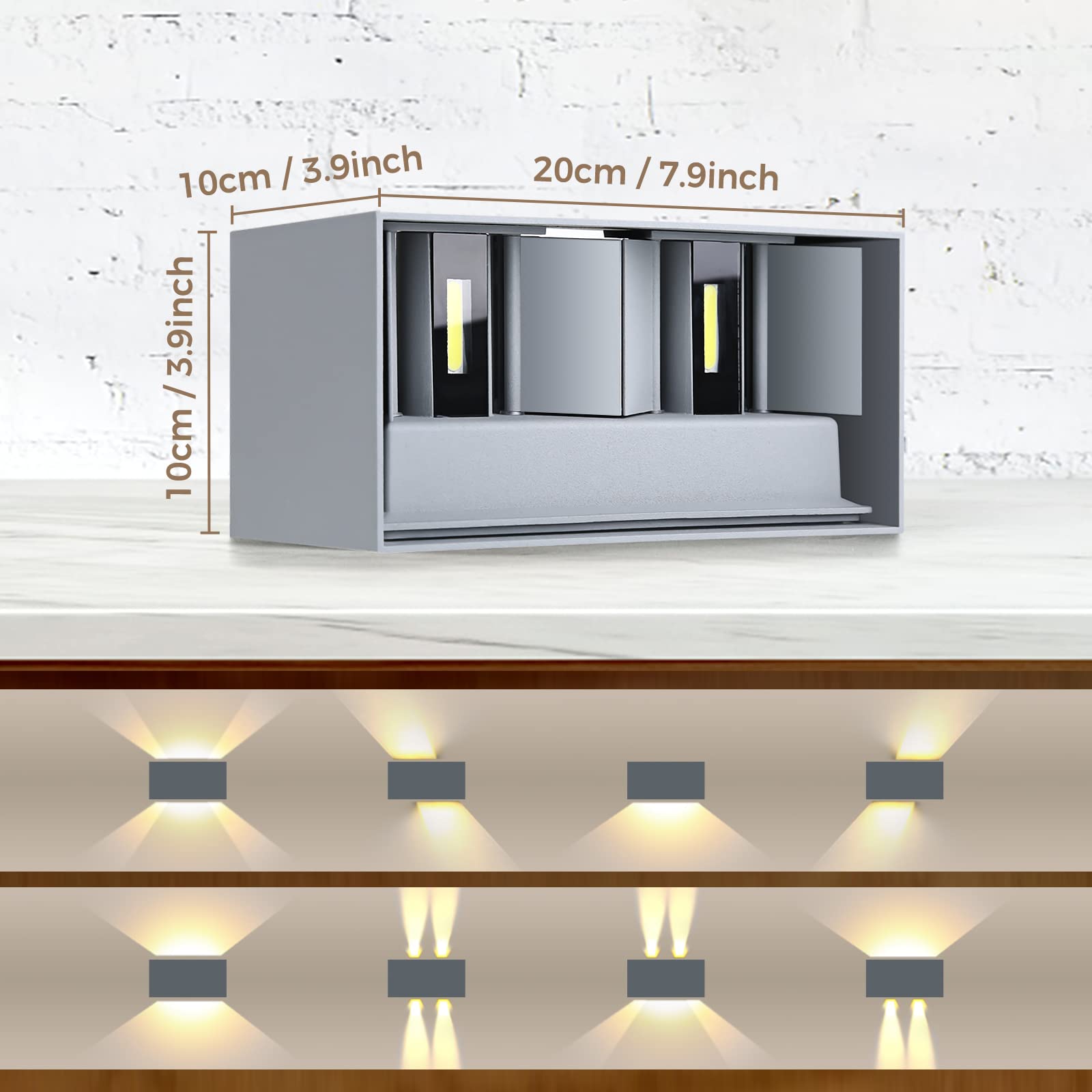 ENCOFT 24W Applique da Parete interno Esterno Lampada da Esterno a Parete COB LED Moderno Grigio, IP65 Impermeabile in Alluminio Luce Bianco Caldo 3000K per Giardino Balcone Grigio