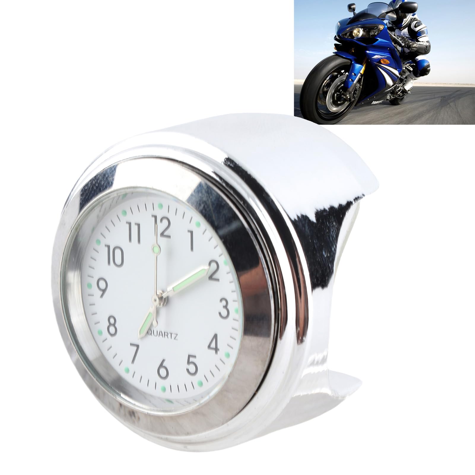 Kierownica Dial Zegar Motocyklowy， Zegar na Kierownicę Motocykla， Zegar do Montażu na Motocyklu Okrągły Zegarek Aluminiowy Wodoodporny Luminous Universal do Kierownicy 7/8in-1in(biały)