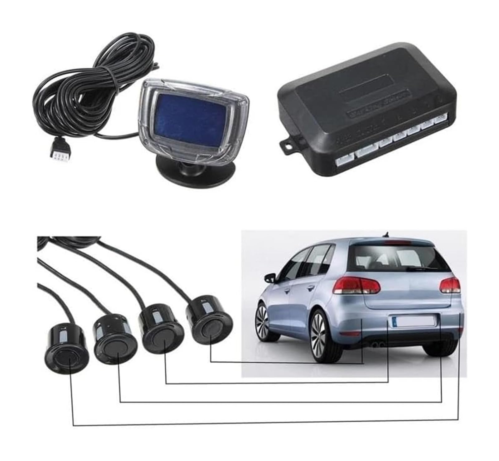 Sensor Aparcamiento Radar Marcha Atrás para Coche Doble CPU Pantalla LCD Interruptor 12 V Detector Monitor Sensor De Aparcami(Rojo)