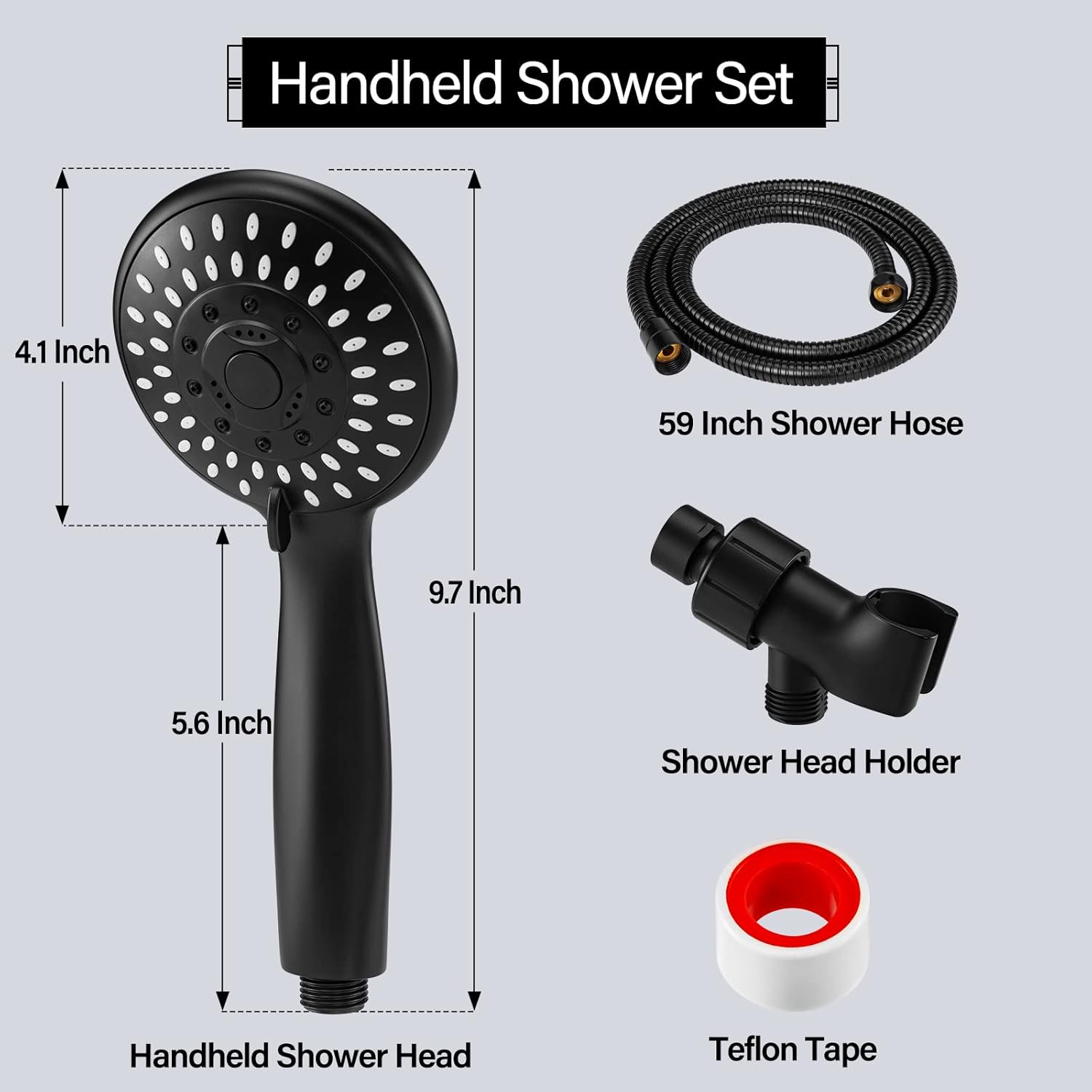 Shower Head with Handheld, Briout 5-Settings Showerhead High Pressure Powerful Water Spray Shower Head with Stainless Steel Hose and Adjustable Mount, Matte Black