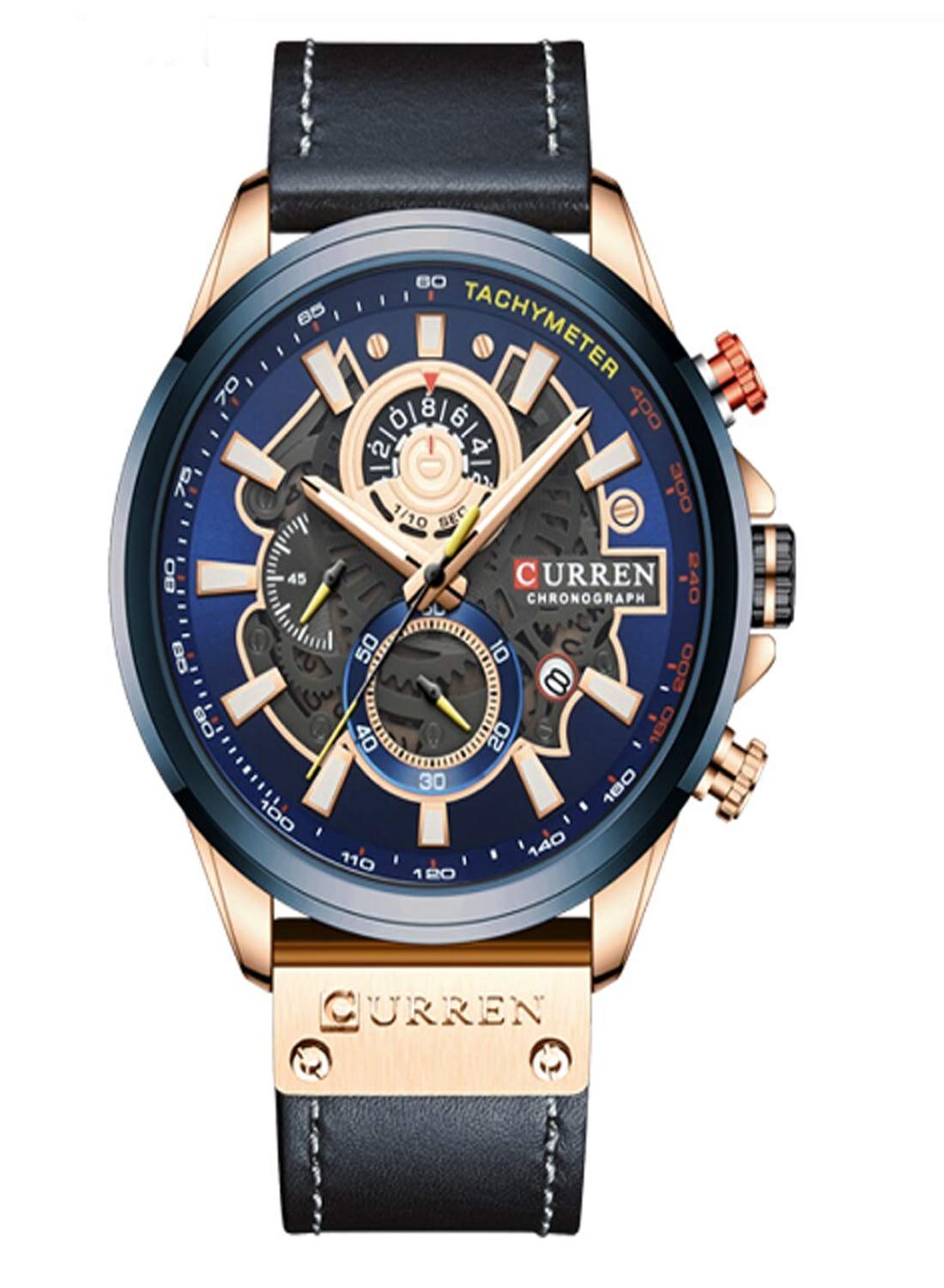 CURREN Luxury Leather Quartz Chronograph Analogue Rose Gold Blue Men Casual Wrist Watch Sport Watches CR-8380 (B08K4NQWPX) Amazon Price History, Amazon Price Tracker