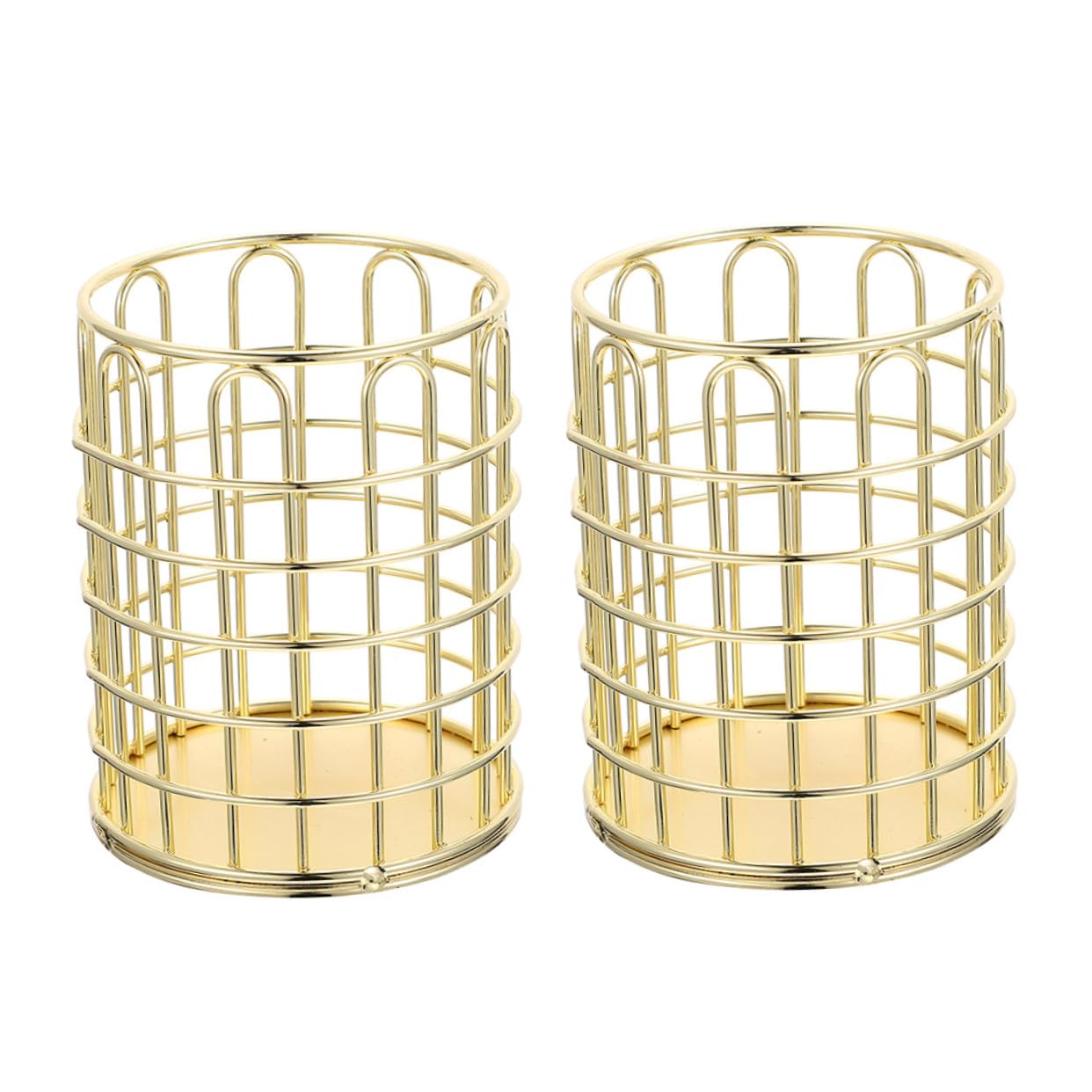 Angoily 6 Pièces Porte Stylos Métallique Filaire Doré Pot Cylindrique pour Pinceaux Maquillage et Papeterie Organiseur Bureau pour Crayons et Accessoires