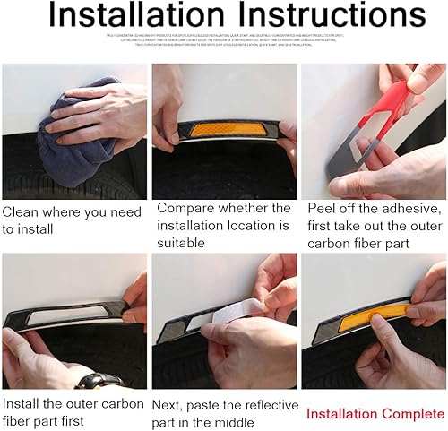 Miniatura 7 de Voroly 2 calcomanías reflectantes para marcadores laterales, cinta reflectante con exterior de fibra de carbono negra para cejas, protector de
