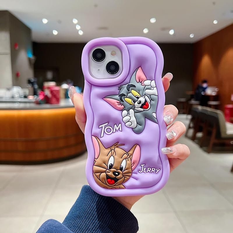 Image of COVERLY for iPhone 12 Pro Cartoon Case, Smart 3D Cute Curly Wavy Side Full Protective Flexible Unbreakable Back Case Soft Silicone Stylish Fashion Aesthetic Cover for Apple iPhone 12 Pro (Purple)