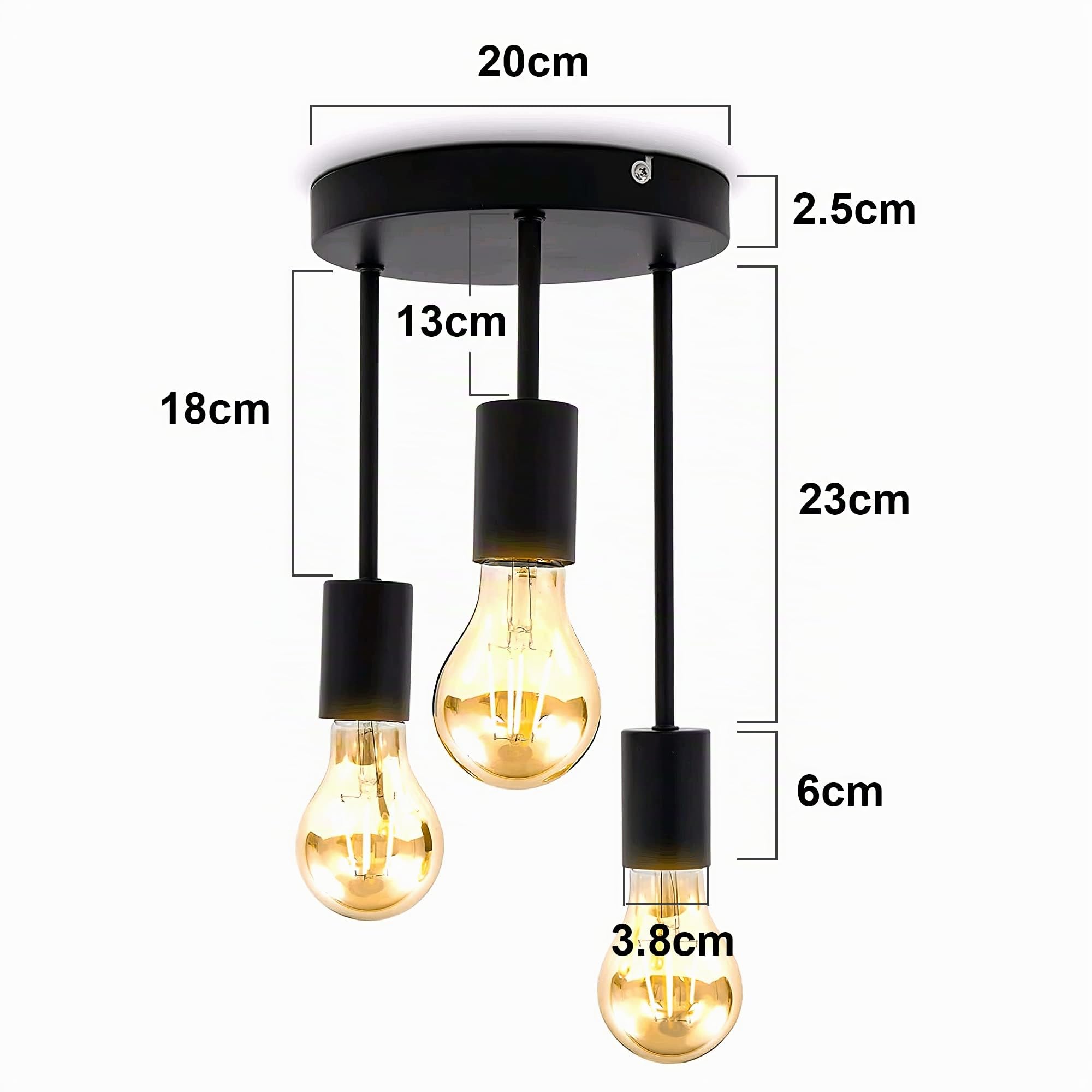 Plafonnier rétro,3 douilles pour ampoules 60W max, Lampe Suspension Industrielle Métal Retro Suspensions Vintage Plafonnier Luminaire Antique Pendante