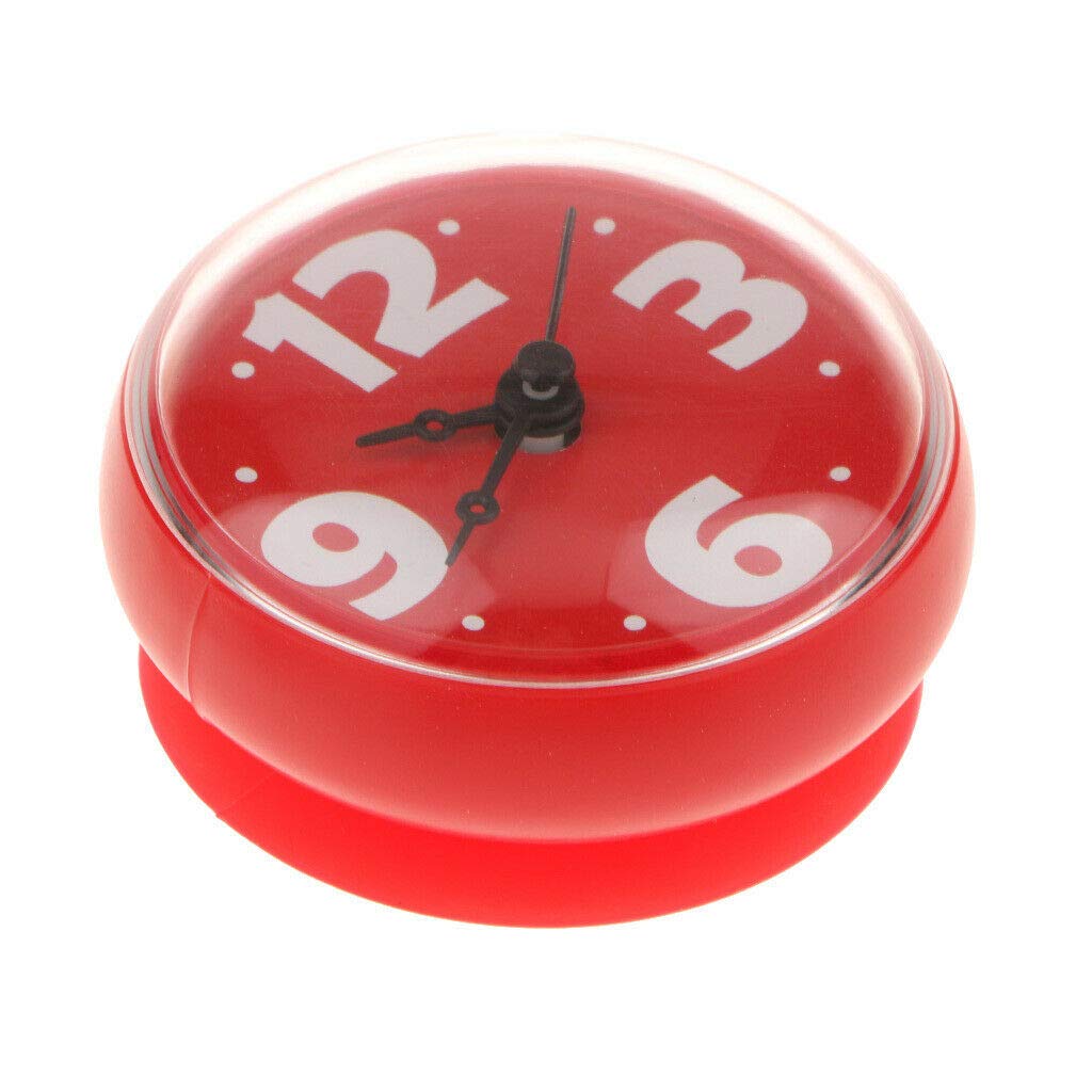 Home Decor Silicone Shower Clock Water Resistant Suction Cup Atomic Clock Round Red