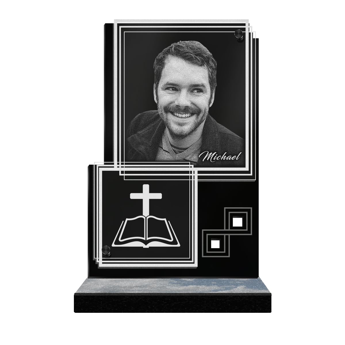 ETERNEL - Personalized Funeral Plaque Rectangle Illusion Cross of the Bible Customizable Photo and Text, laser-engraved funeral plaque for tribute, cemetery plaque, tombstone, funerals