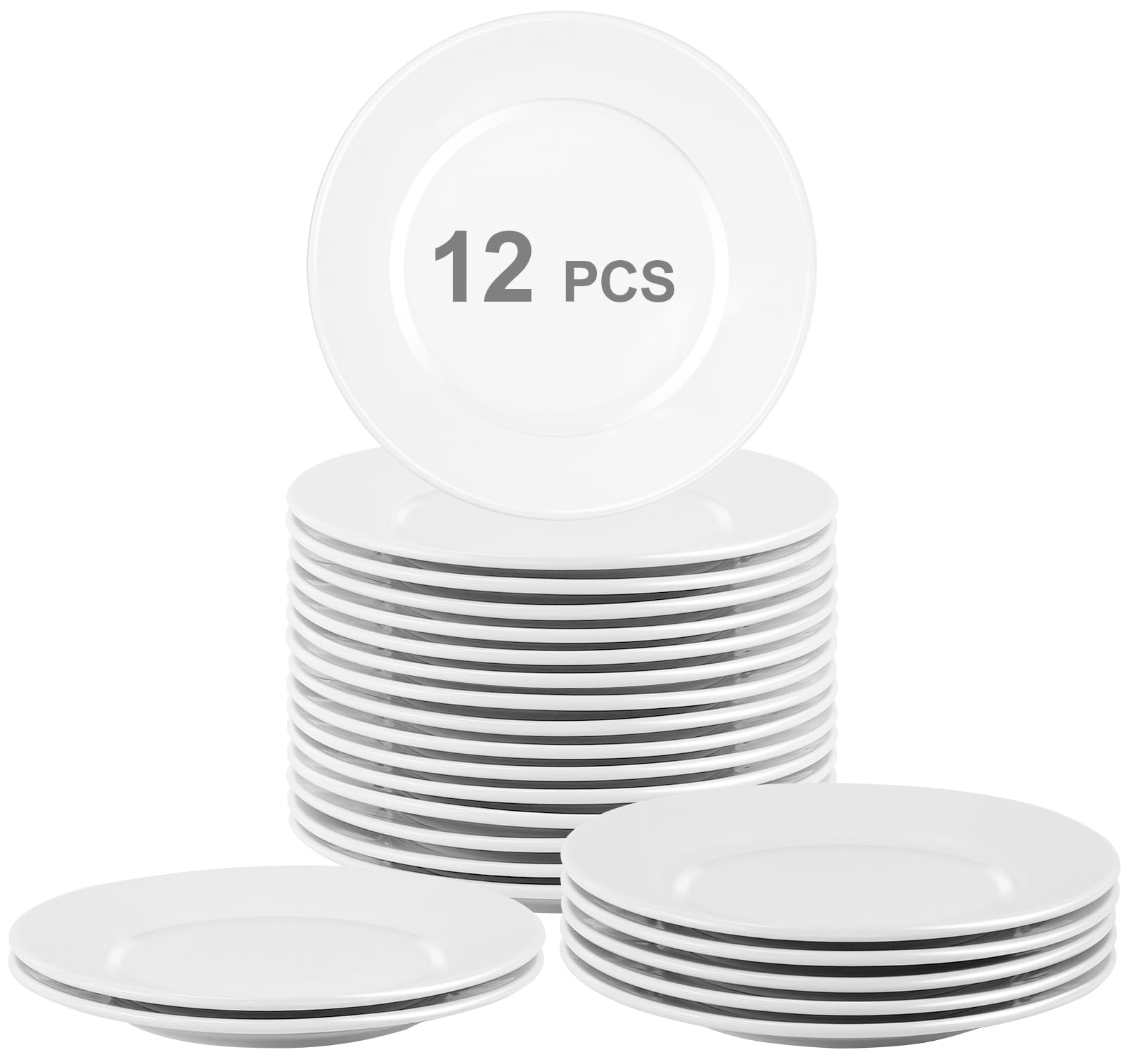 Porcelain Dessert Plates Set of 12, 7 Inch White Dinner Plates, Ceramic Appetizer Plate for Snack, Bread, Fruit, Cake, Microwave & Dishwasher Safe