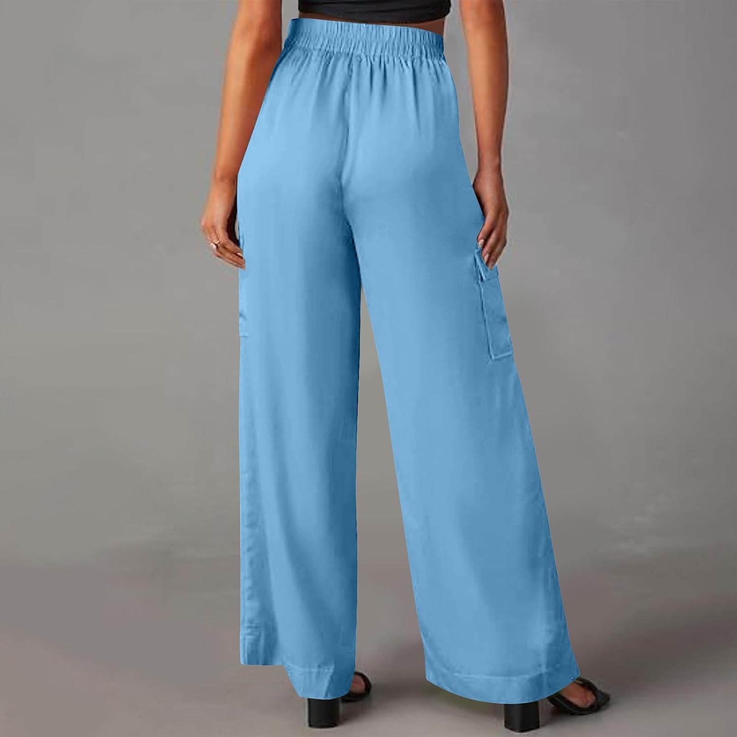 Wide Leg Cargo Pants for Women High Rise Elastic High Waist Long Pants Loose Fit Baggy Trousers with Pockets