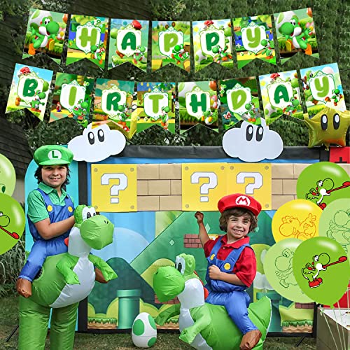 Image of Yoshi Party Decorations,Yoshi Birthday Party Supplies Includes Banner - Cake Topper - 24 Cupcake Toppers - 18 Balloons