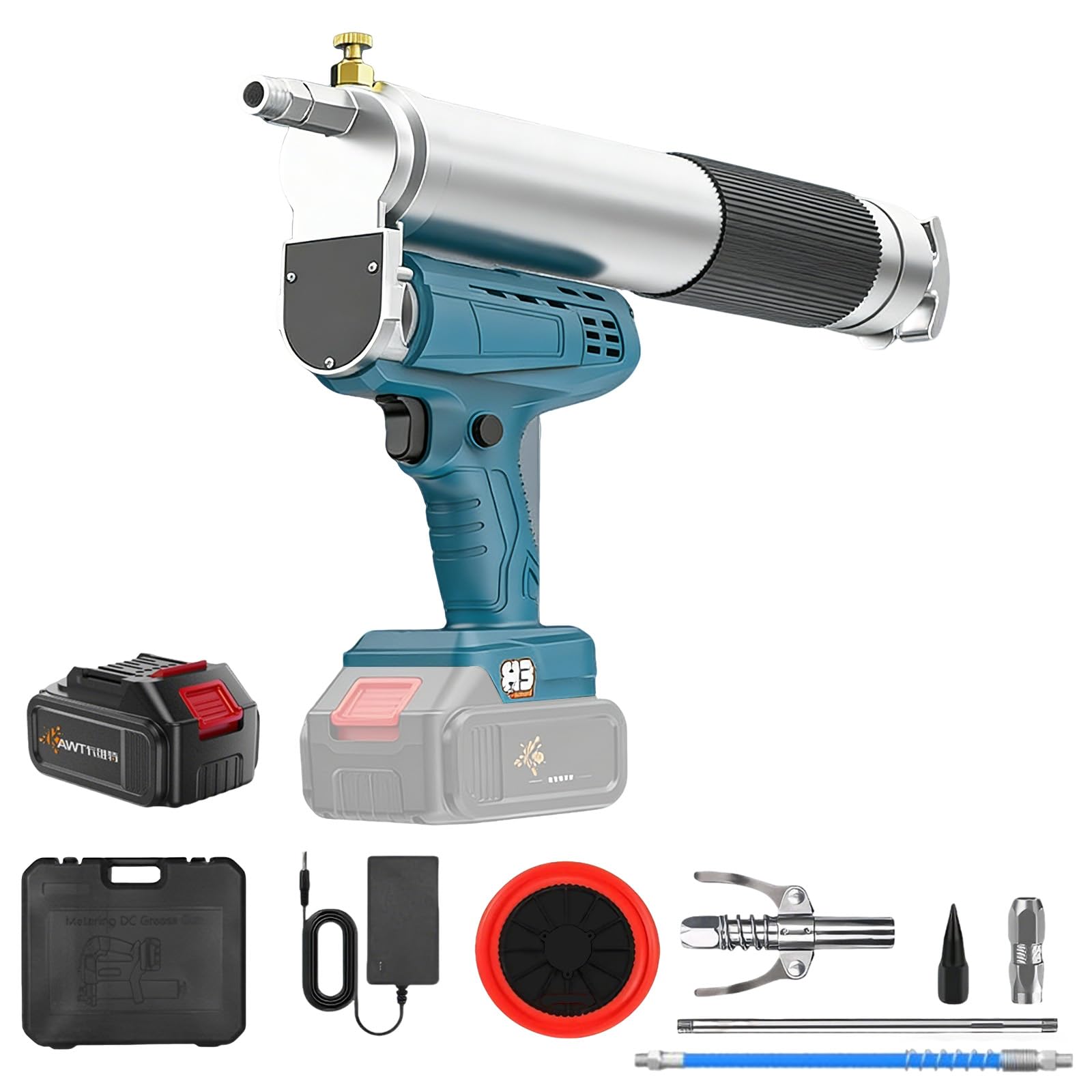 Pistola engrasadora eléctrica con batería, 12000 PSI, con baterías, manguera de 30 cm, luz LED, 4,9 oz/min, funciona con pilas, engrasadora de alta presión para tractores, camiones y máquinas