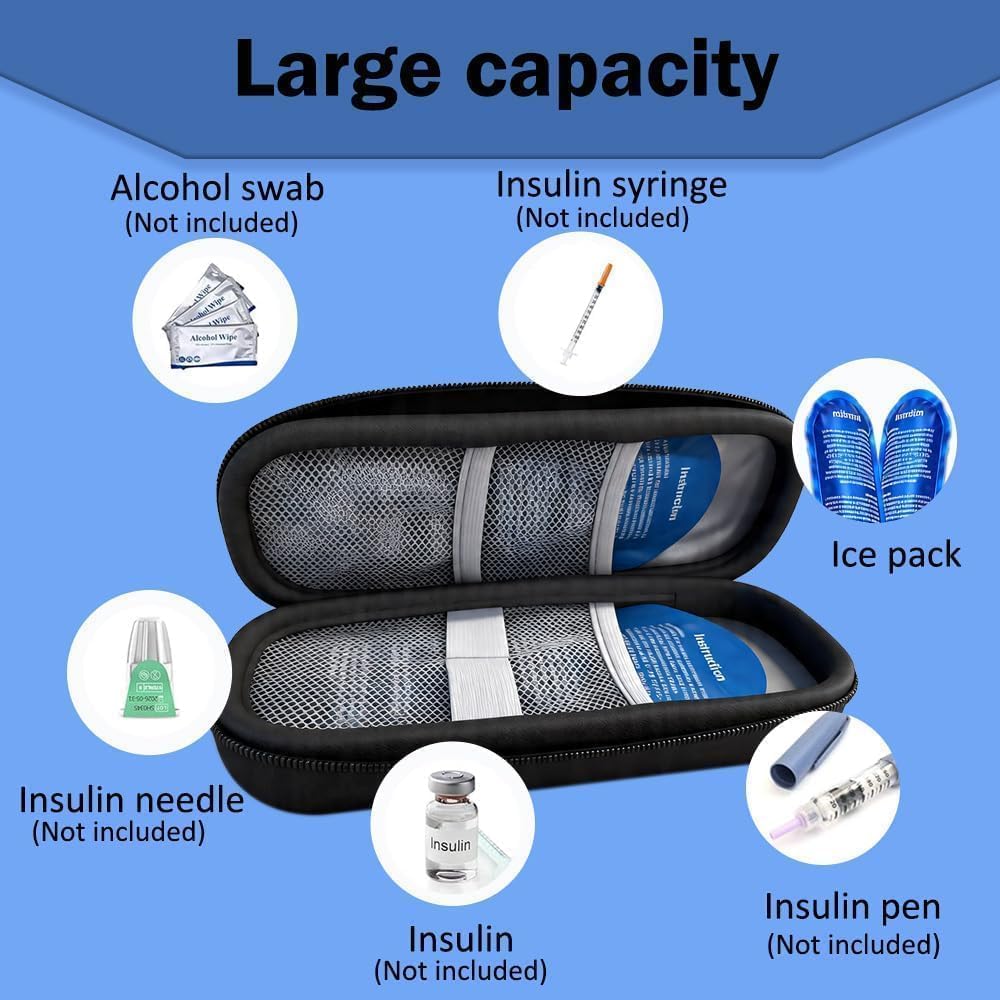 Pochette Isotherme Insuline,Trousse Sac Medicament Voyage avec 2Pcs Sac De Glace Réutilisable en Gel,Sac pour Diabétique,Trousse Sac Medicament Voyage pour Garder Médicaments Au Froid(Noir)
