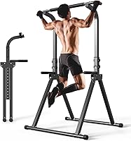 YYJO Foldable Pull Up Bar Power Tower Dip Station - Free Standing Home Gym, 300lbs Capacity, Adjustable Height