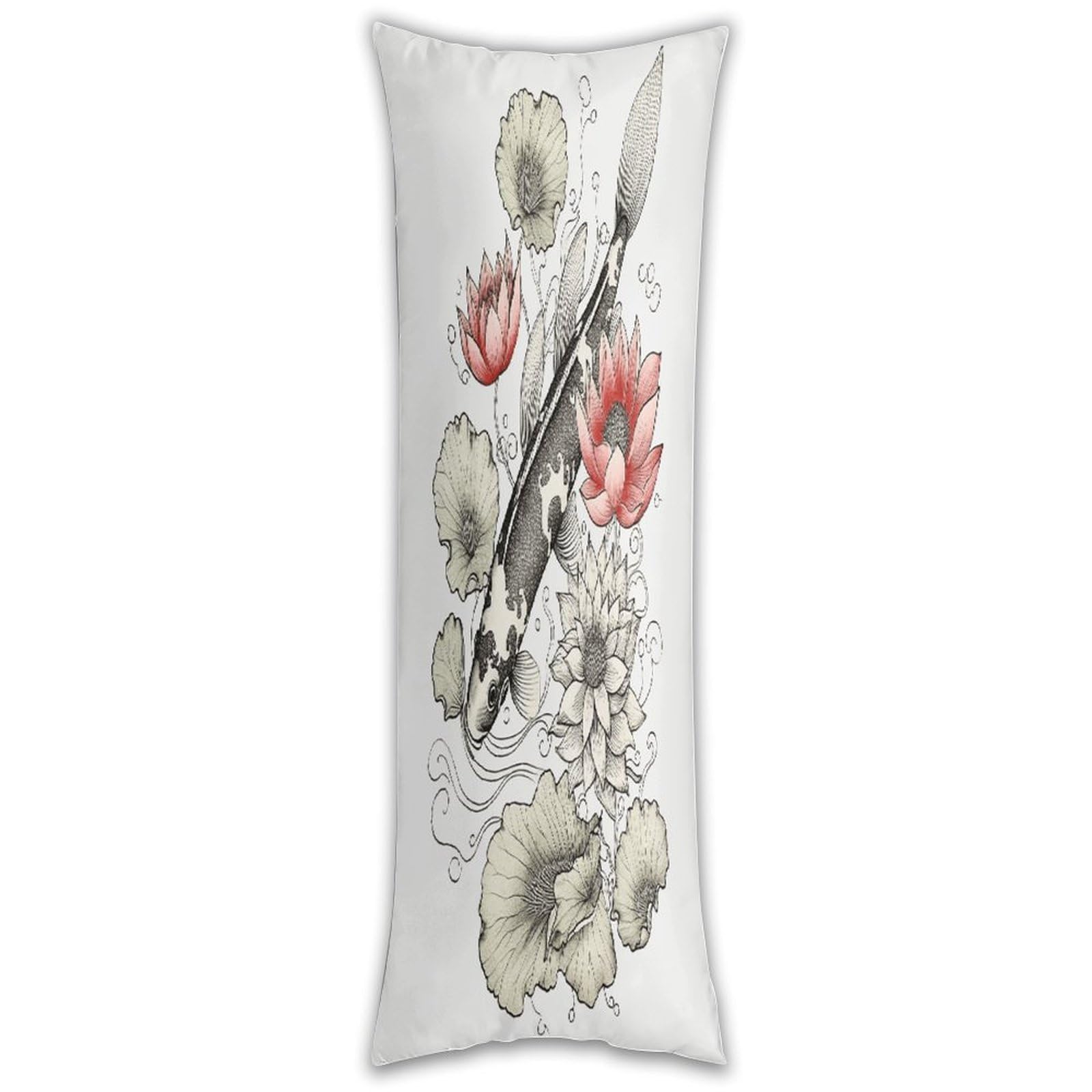 Fish Japanese Carp Lotus Leaves Flower Long Pillow Case with Zipper Ultra Soft Microfiber Long Pillow Cover Breathable Body Pillow Protector Soft Wrinkle Pillowcase for Bed Sofa Bedroom 53 X 19 in