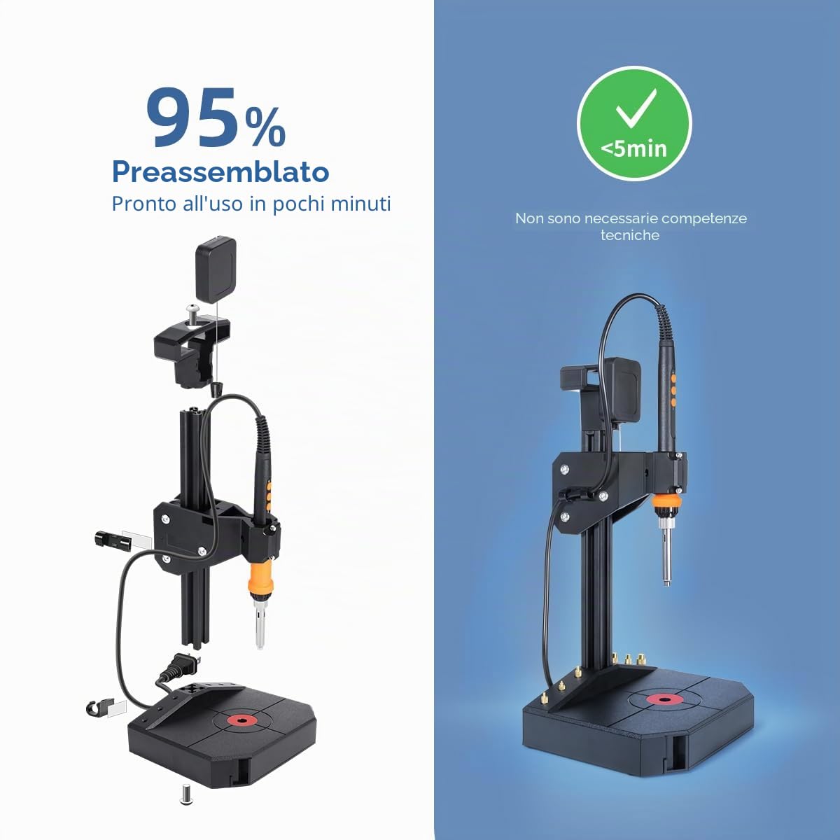 Heat Insert Press Kit per stampa 3D, pressatrice verticale a caldo con saldatore da 90 W, punta Heatset M2-M8 e 30 inserti filettati in ottone per parti di stampa 3D