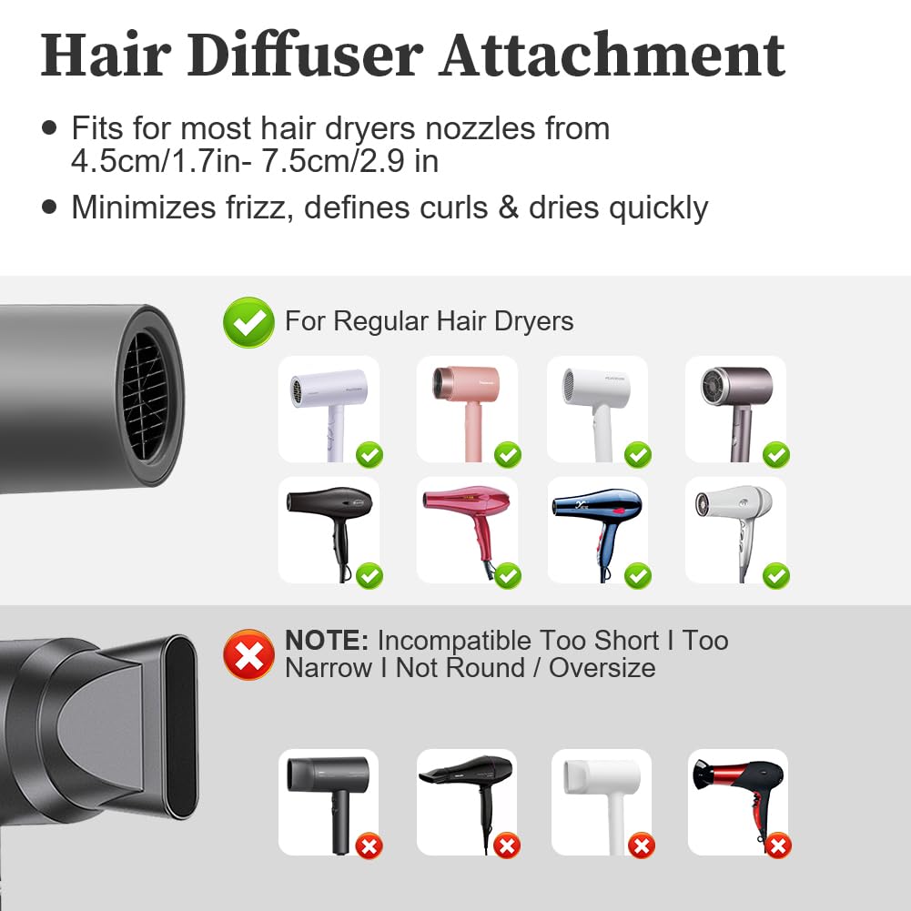 Flintronic Universal Haar Diffusor, Diffusor Föhn Aufsatz, Anpassungsfähig für Schlag Trockner mit Düse 1,7-2,9 Zoll, Faltbar Diffuser Haare für Lockigem, Gewelltes und Natürliches Haar