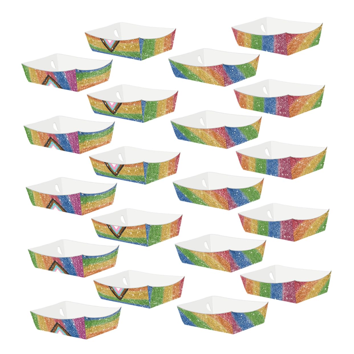 Luxshiny 24pcs Rainbow Paper Food Boats Grease Serving Trays for Snacks Hot Dogs and Candy for Pride Parties Birthdays and Celebrations Easy Assembly and Storage