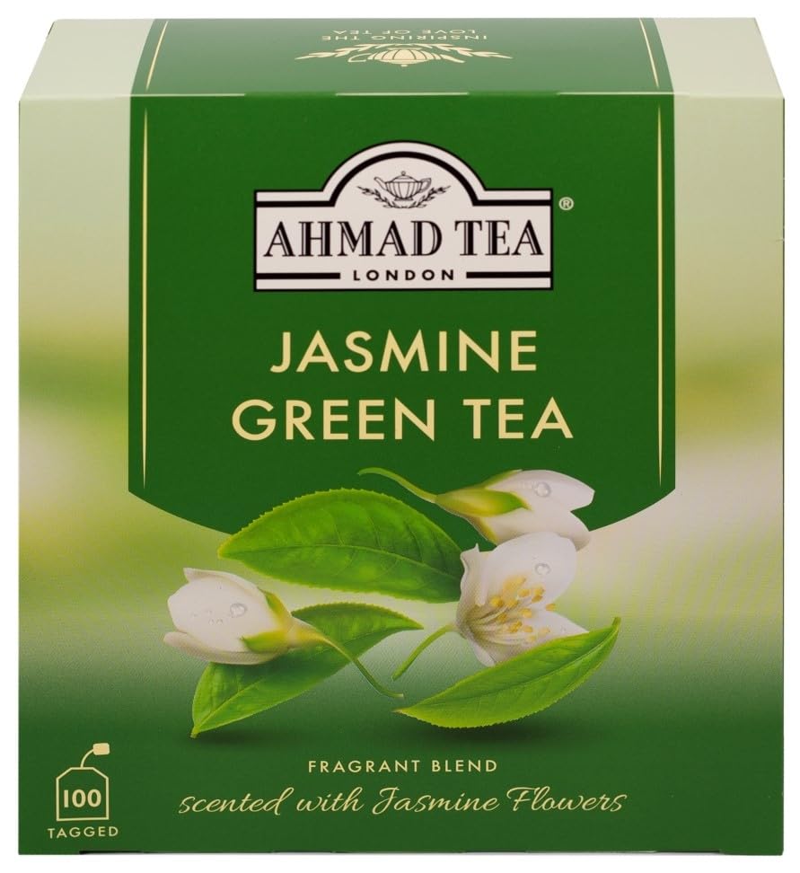 Ahmad Tea Jasmine Green Tea, Tagged Teabags without envelopes, 100 Count