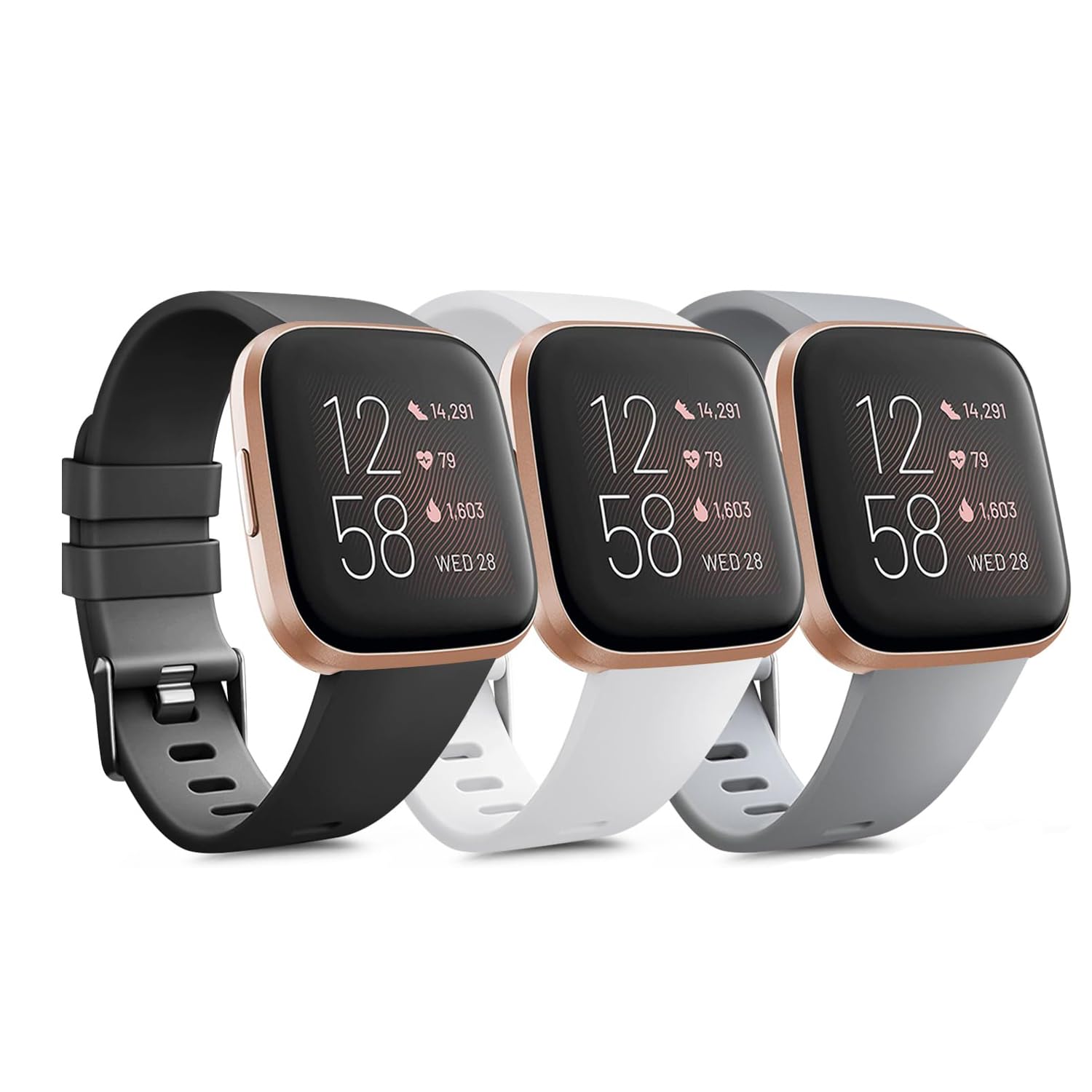 ELECDON 3 Pack Silicone Straps Bands Compatible with Fitbit Versa 2 / Versa/Versa Lite Bands for Women Men, Soft Sport Straps Replacement Wristbands, Black+White+Grey