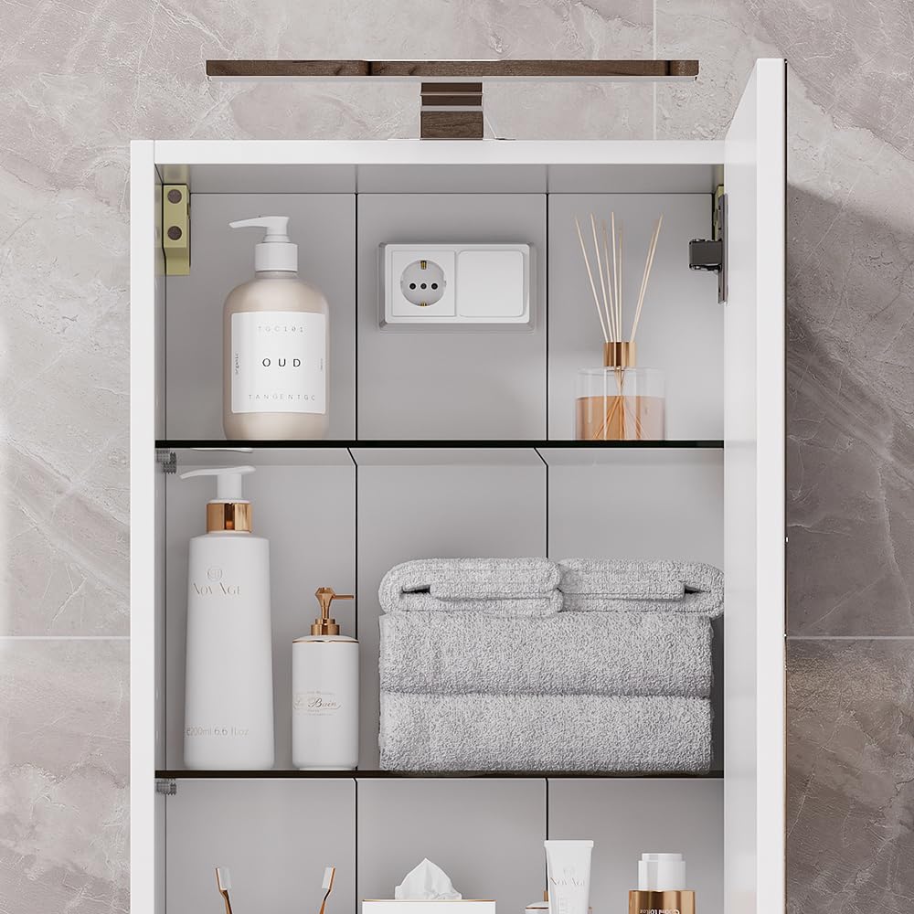 Vicco Mobile a specchio per il bagno Lavio, Bianco, 40 x 60 cm con illuminazione a LED, con ripiano integrato e illuminazione a LED