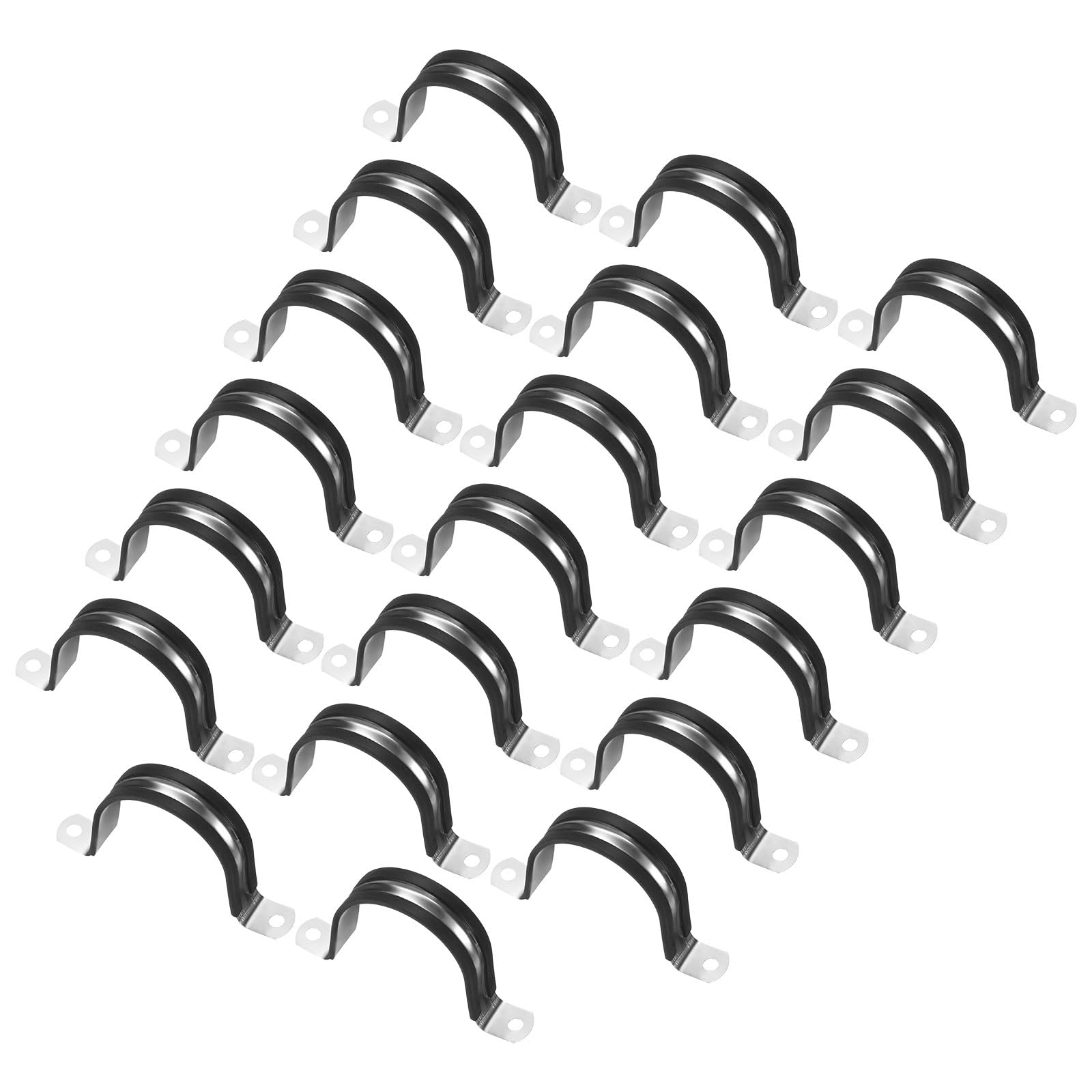 M METERXITY 20-Pack Cable Clamps, 2-1/4 Inch/ 57 mm 304 Stainless Steel Rubber Cushioned Insulated Cable Clamp U Shape Metal Holder for Tube/Wire/Pipe