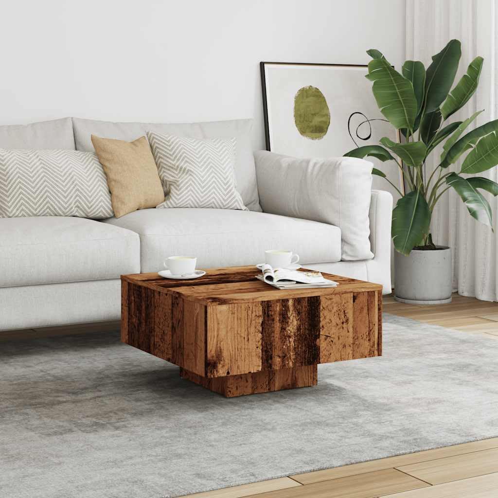 vidaXL Table Basse Vieux Bois 60x60x31,5 cm Bois d'ingénierie, Table d'appoint, Table de Salon, Table latérale, Bout de canapé, Table Centrale